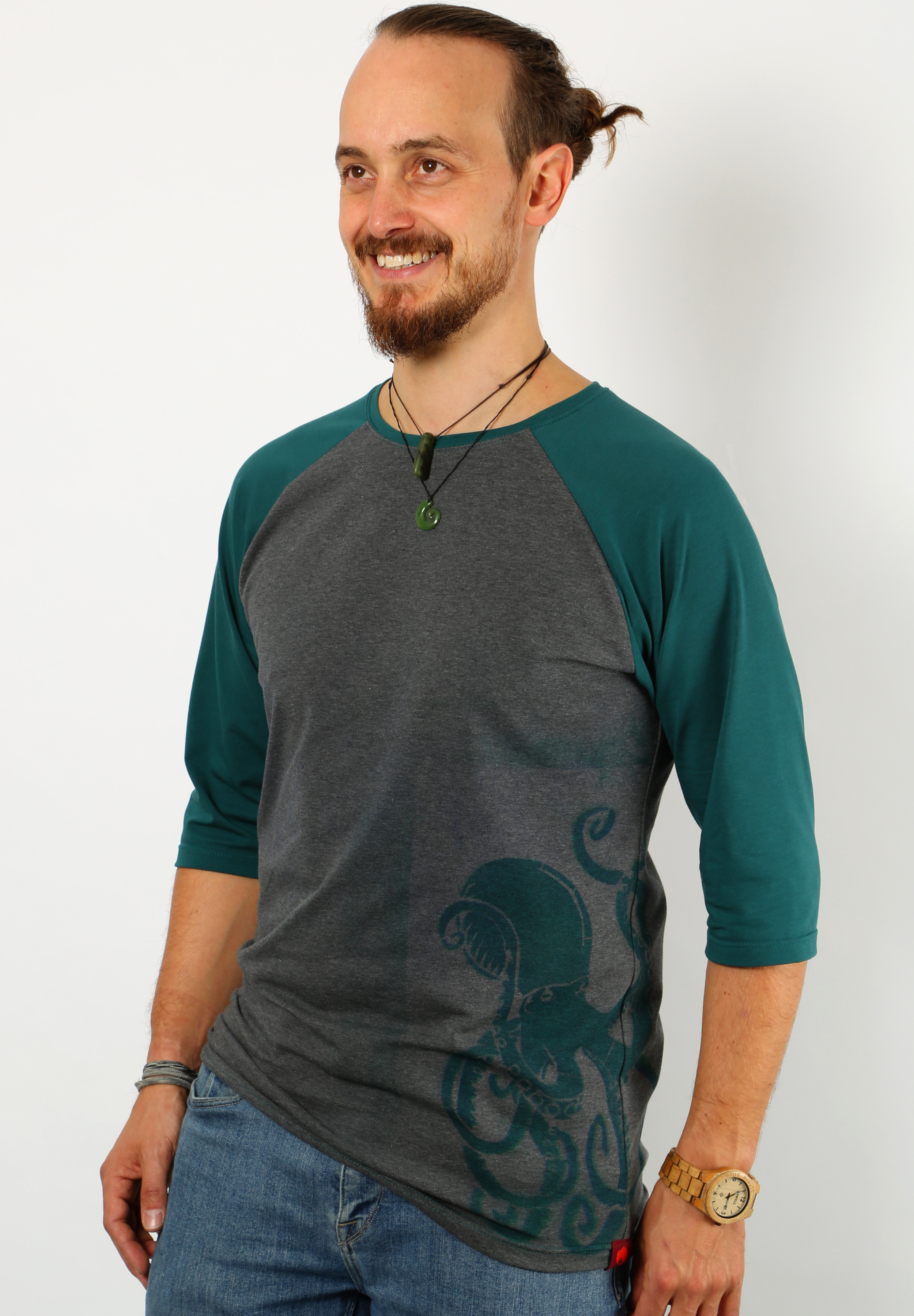Raglan Shirt 3/4 Oktopus smaragd